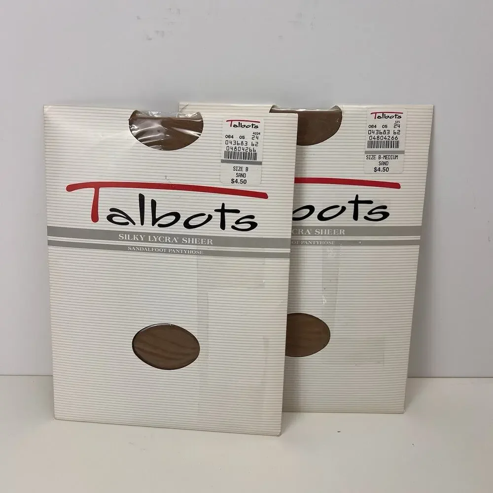 Vintage Talbots Silky Sheer Pantyhose Control Top Sandaltoe Size B Sand 2 Pairs